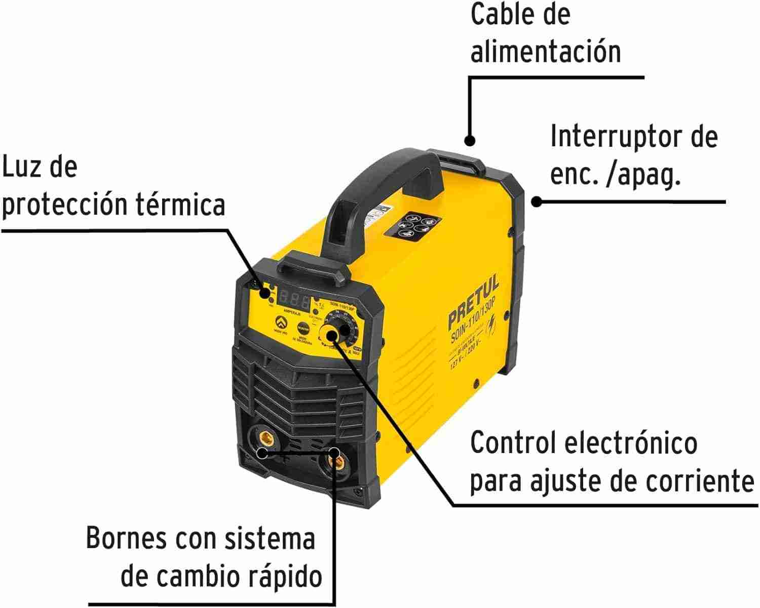 Soldadora inversora 130A Bi-voltaje 127/220V ligera y compacta Pretul - Imagen 2