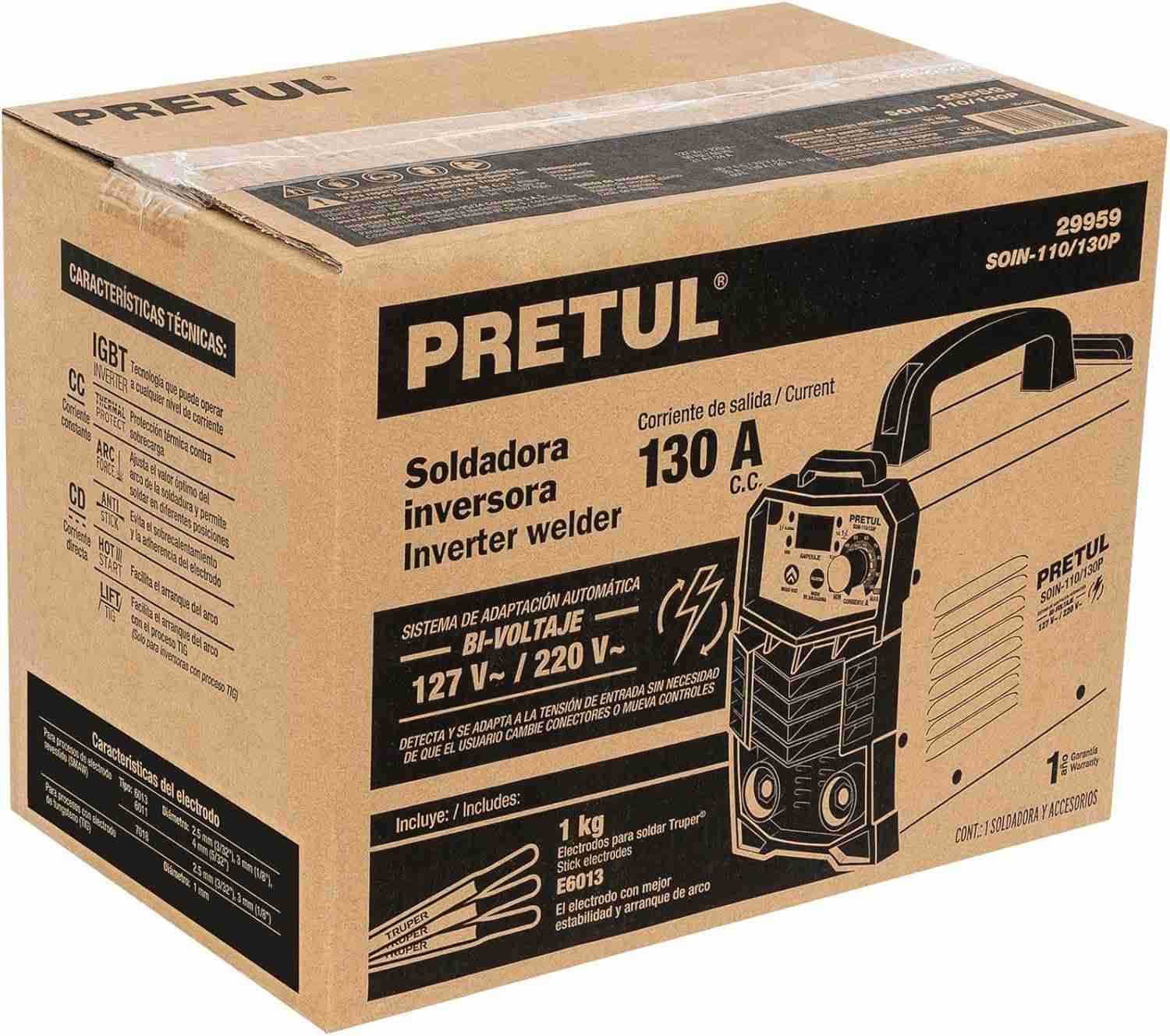 Soldadora inversora 130A Bi-voltaje 127/220V ligera y compacta Pretul - Imagen 6