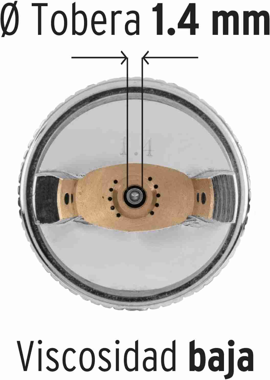 Boquilla de latón de 1.4 mm de la pistola para pintar HVLP Truper, indicada para materiales de baja viscosidad