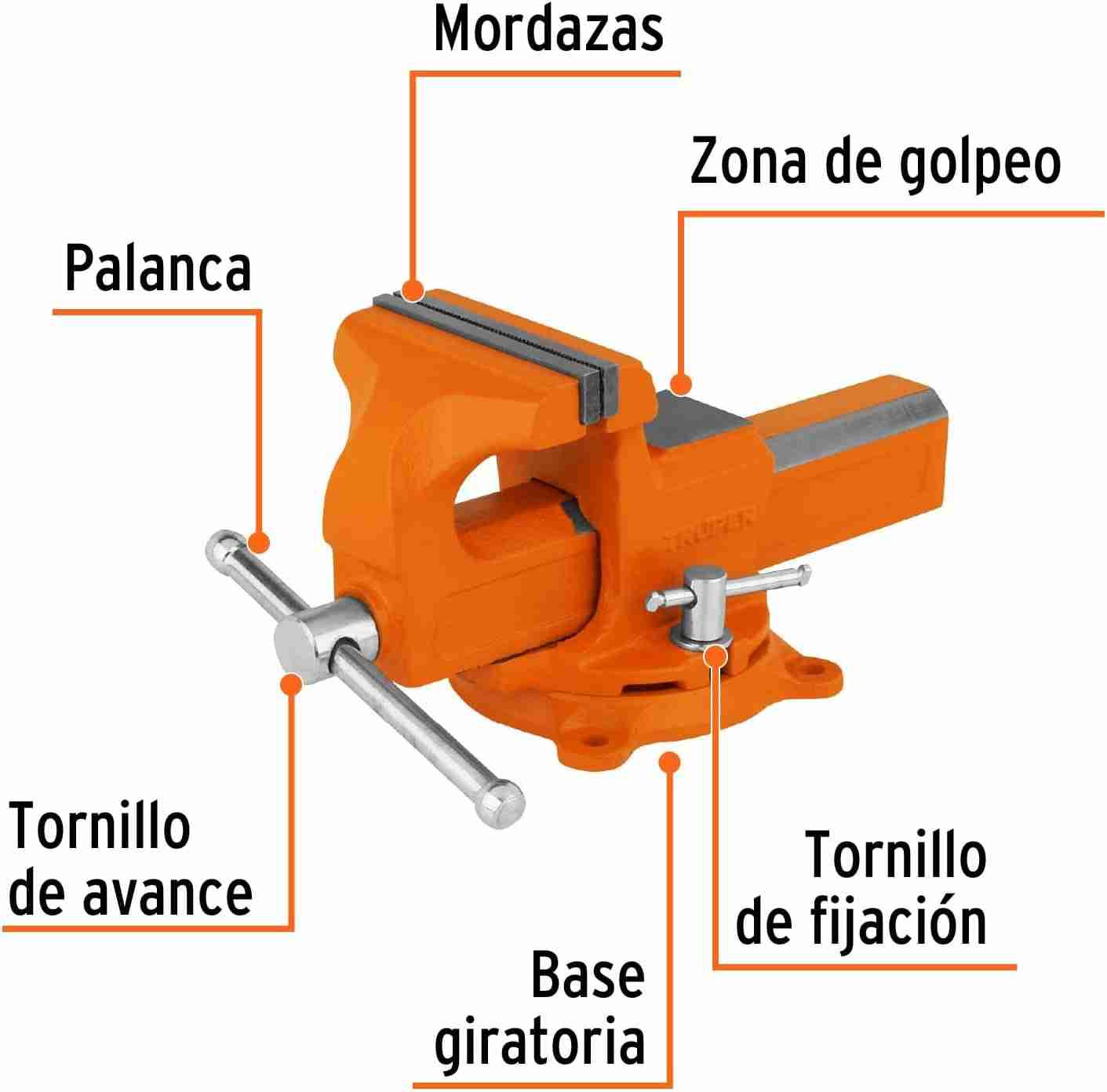 Tornillo de Banco 4 Pulgadas Truper TA-4-L Hierro Nodular - Imagen 2