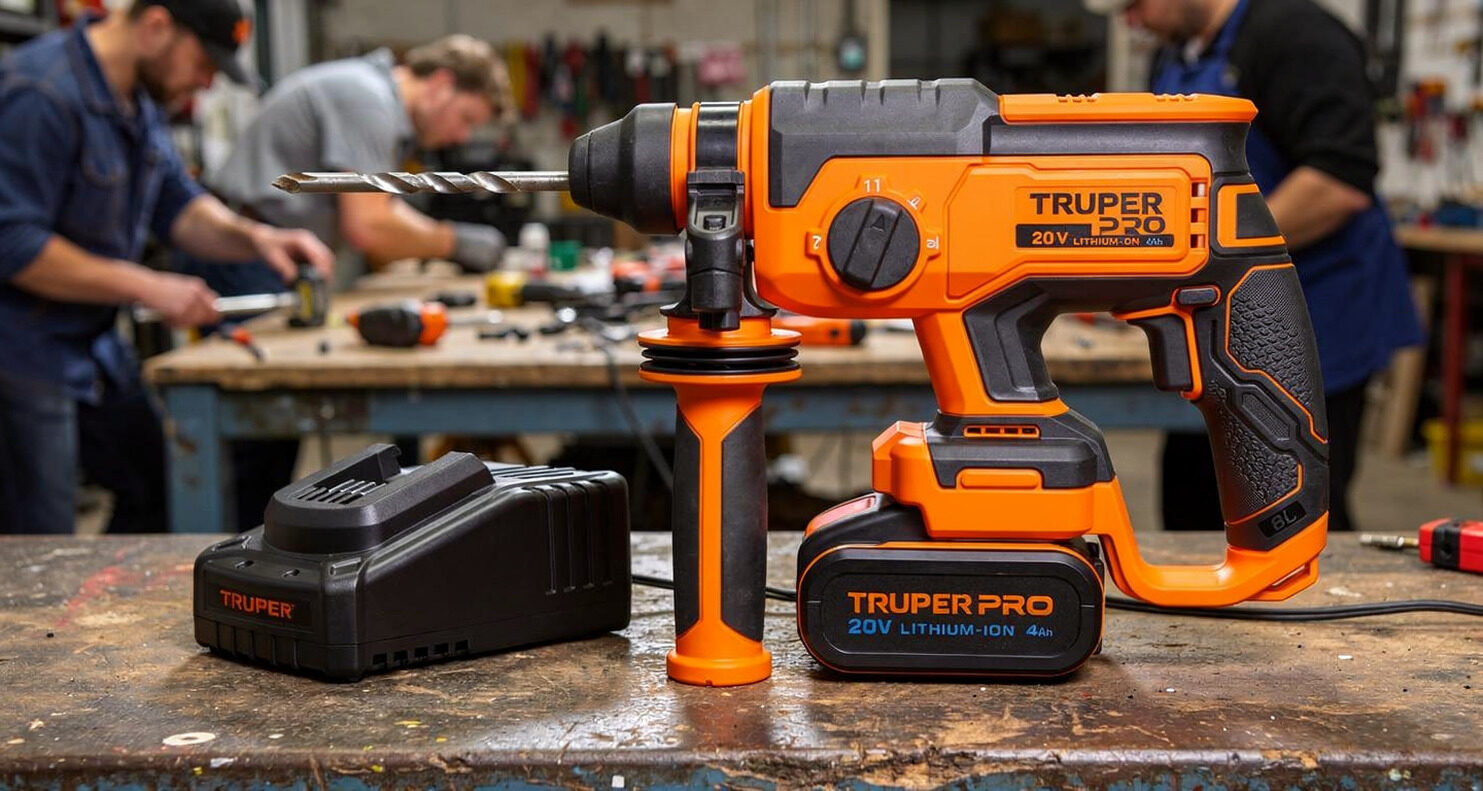 Rotomartillo SDS Plus Inalámbrico Truper Pro ROEI-20A 20 V brushless con batería 4 Ah