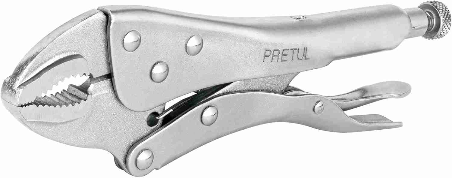Pinza de Presión Truper PP-10CG 10" con mordaza curva y mango ergonómico.