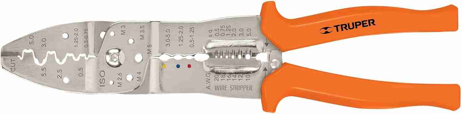 Pinza Pela Cables Truper PE-CA-10 10" con mango ergonómico aislante y mordaza de acero templado.