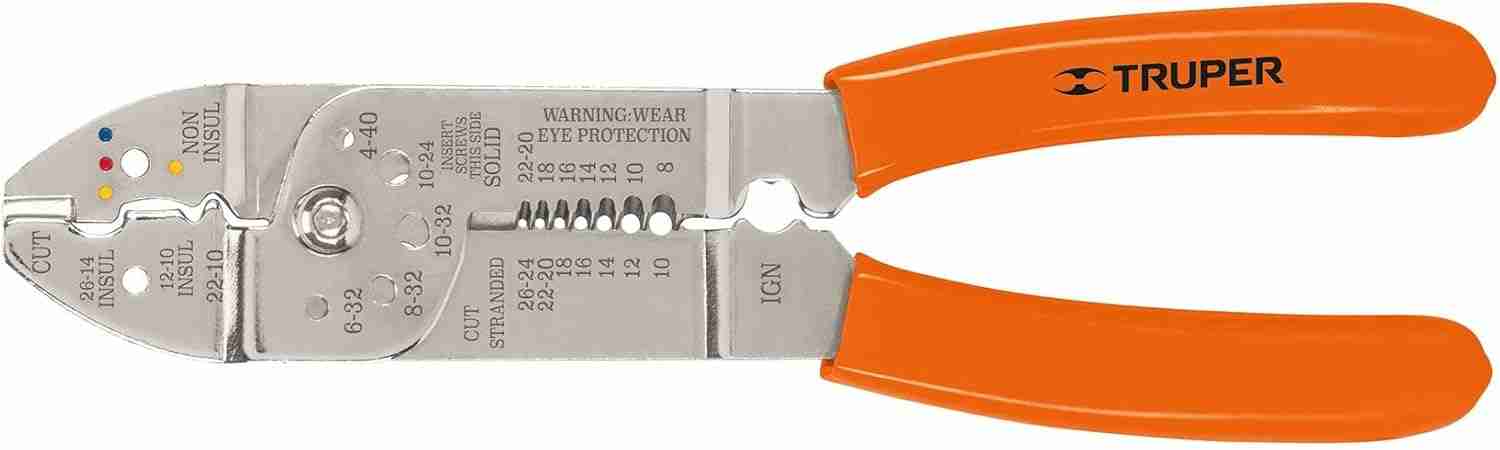 Pinza Pela Cables Truper PE-CA-9 9" con mango ergonómico aislante y mordaza de acero templado.