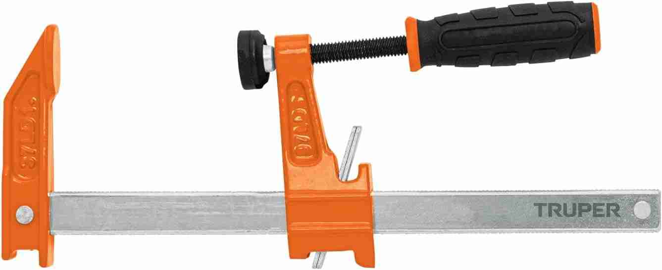 Prensa Rápida Tipo "F" Truper PRF-6 6" con mango ergonómico largo y mandíbulas de acero forjado.