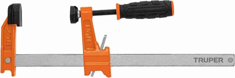 Prensa Rápida Tipo "F" Truper PRF-10 10" con mango ergonómico largo y mandíbulas de acero forjado.