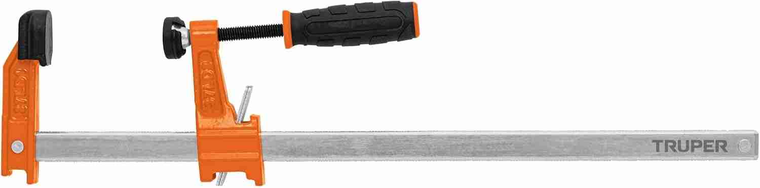 Prensa Rápida Tipo "F" Truper PRF-12 12" con mango ergonómico largo y mandíbulas de acero forjado.