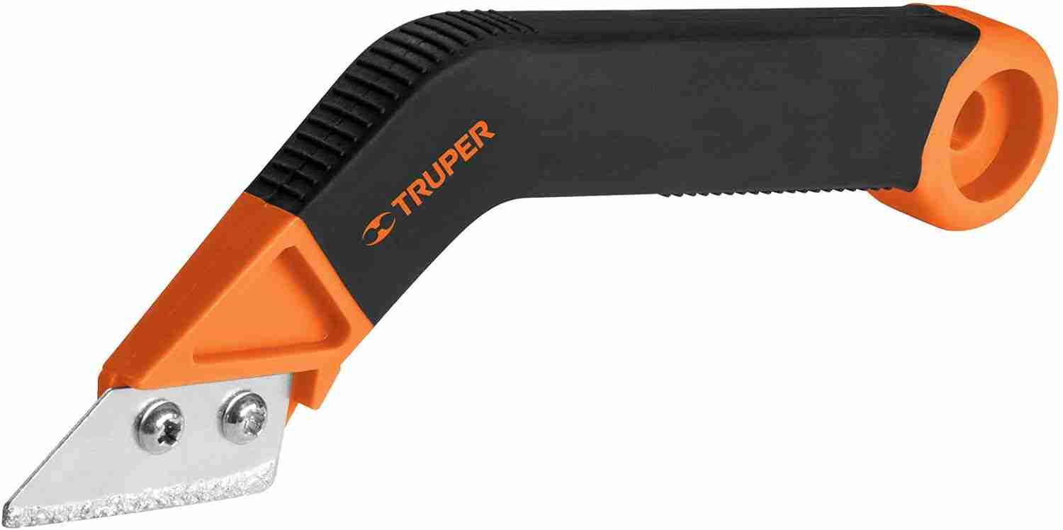 Raspador de Lechada Truper RA-LE con mango angulado ergonómico y hoja de acero inoxidable.
