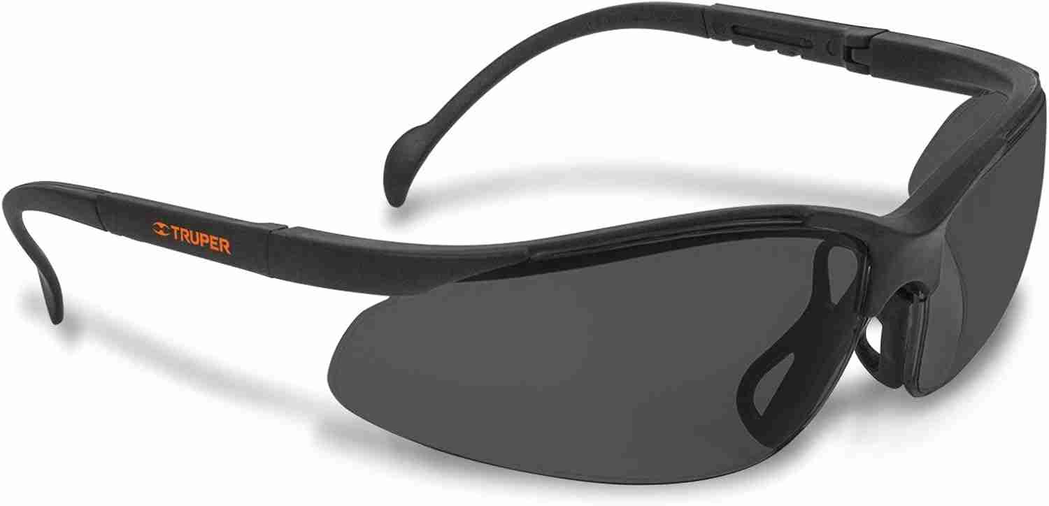 Lentes de Seguridad Truper LEDE-SN Mica Gris Vision con armazón resistente y patillas ajustables.