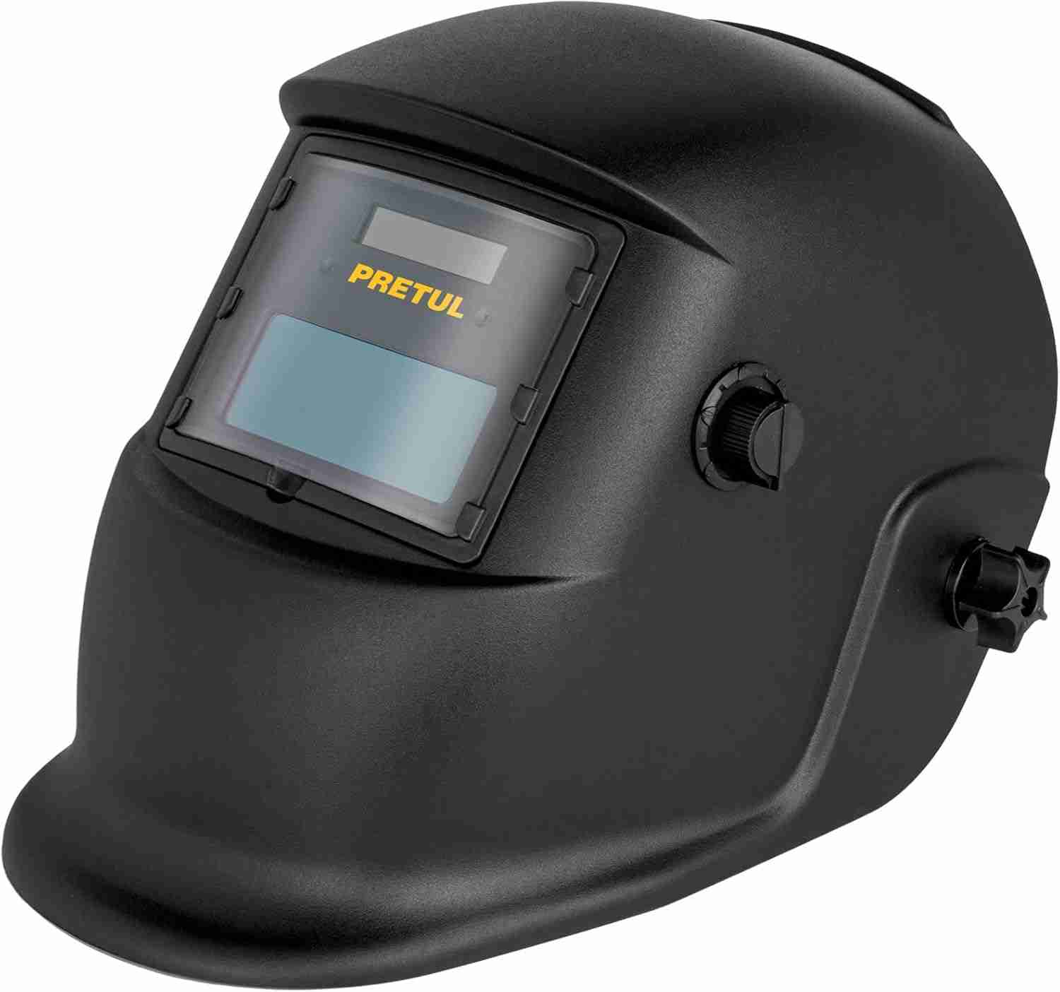 Careta electrónica para soldar Pretul CAREL-11P sombra 11 con perilla externa de ajuste fácil y diseño ergonómico.