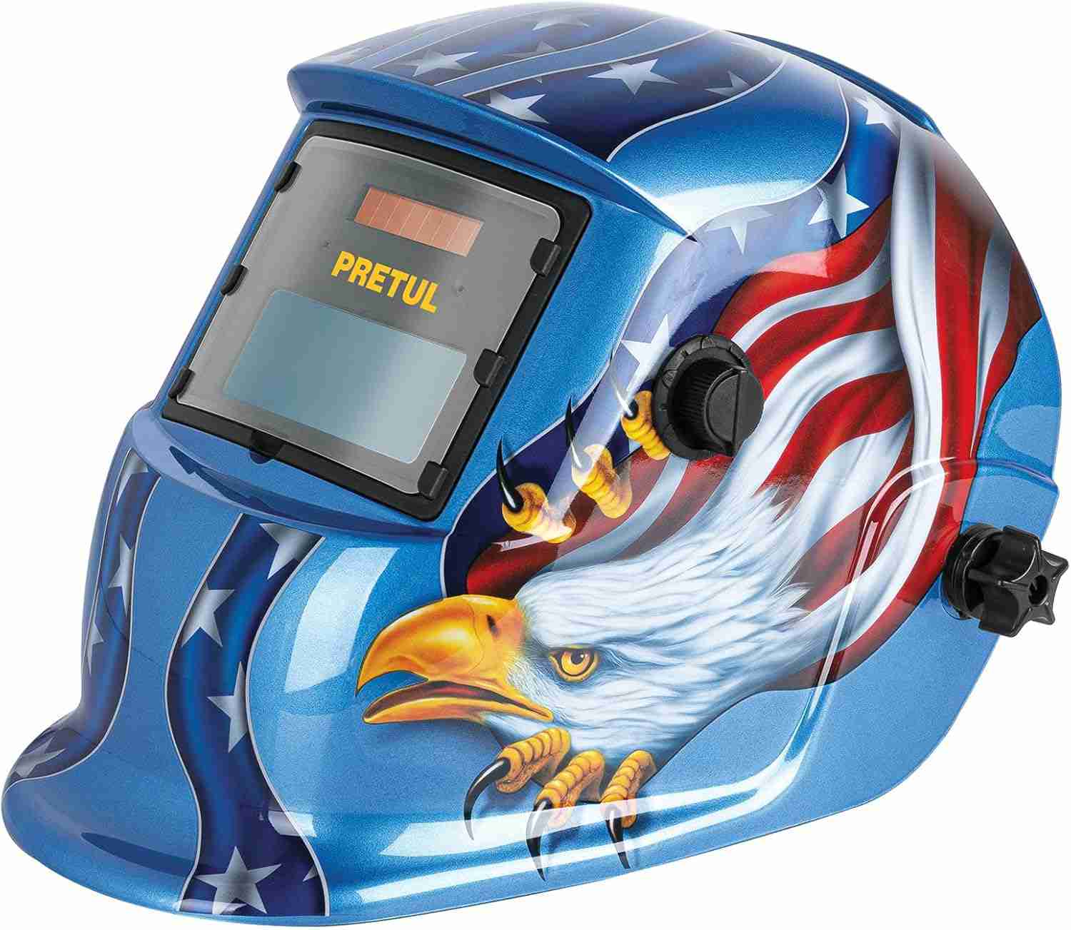 Careta electrónica para soldar Pretul CAREL-11AP diseño águila sombra 9 a 13 con ajuste ergonómico.