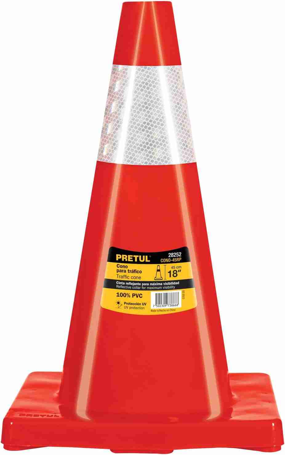 Cono de Precaución Truper CONO-70RP 70 cm PVC naranja con banda reflejante y base estable.