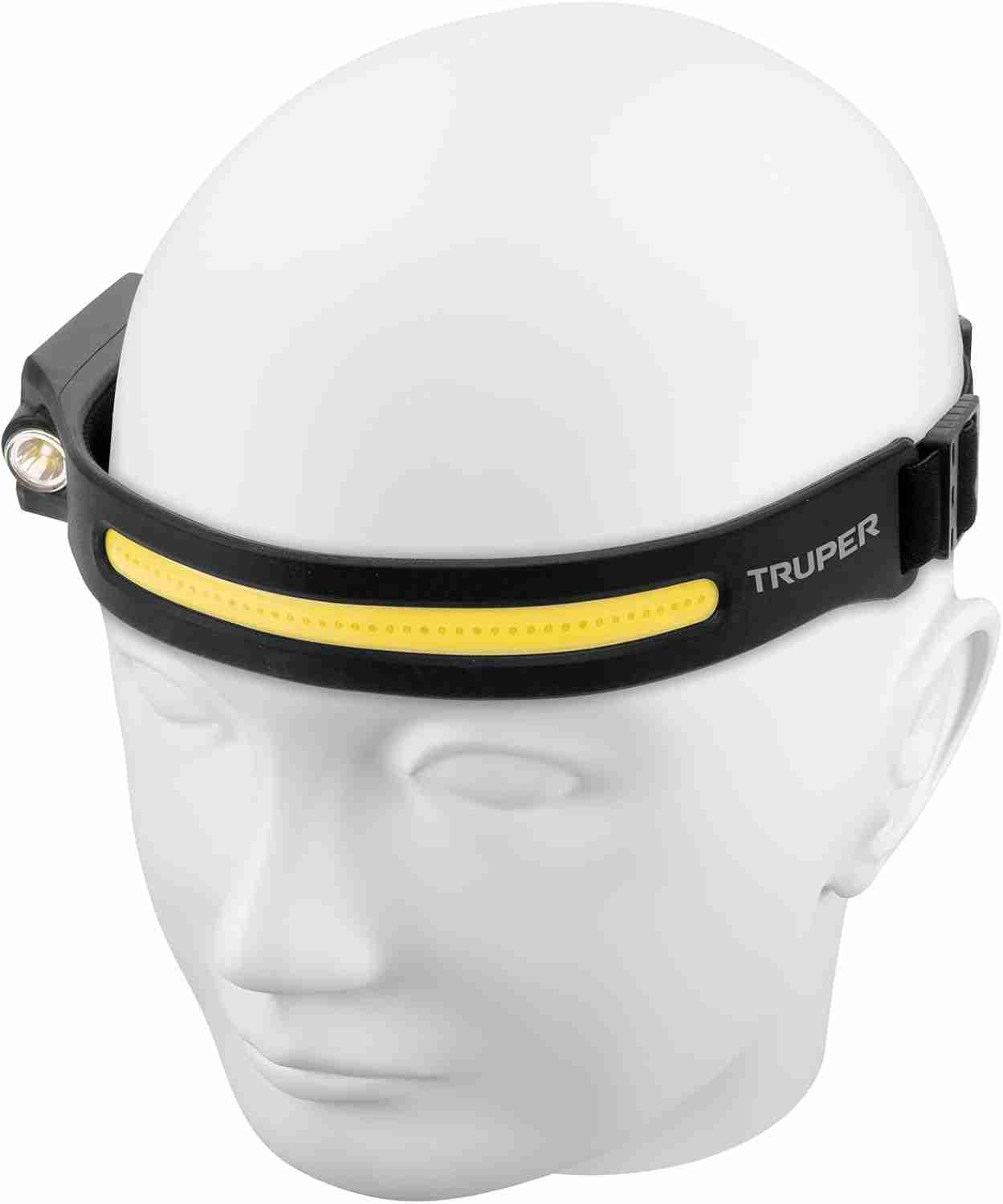 Linterna de Minero Truper LI-CA-125R recargable 125 lúmenes con sensor de movimiento y cinta ajustable.