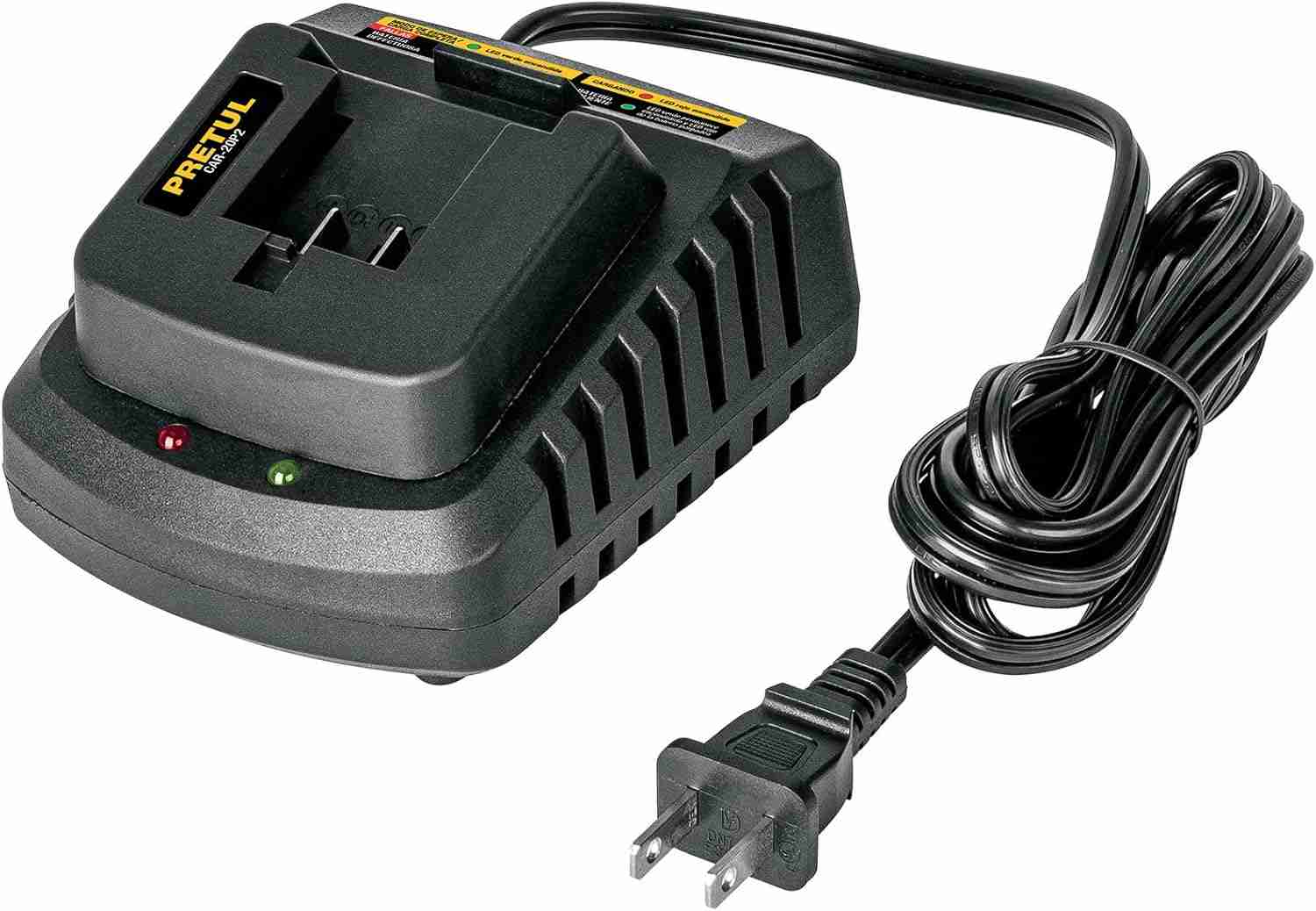 Cargador de Baterías Pretul CAR-20P2 20 V 127 V con indicador LED y conector para baterías ion litio.