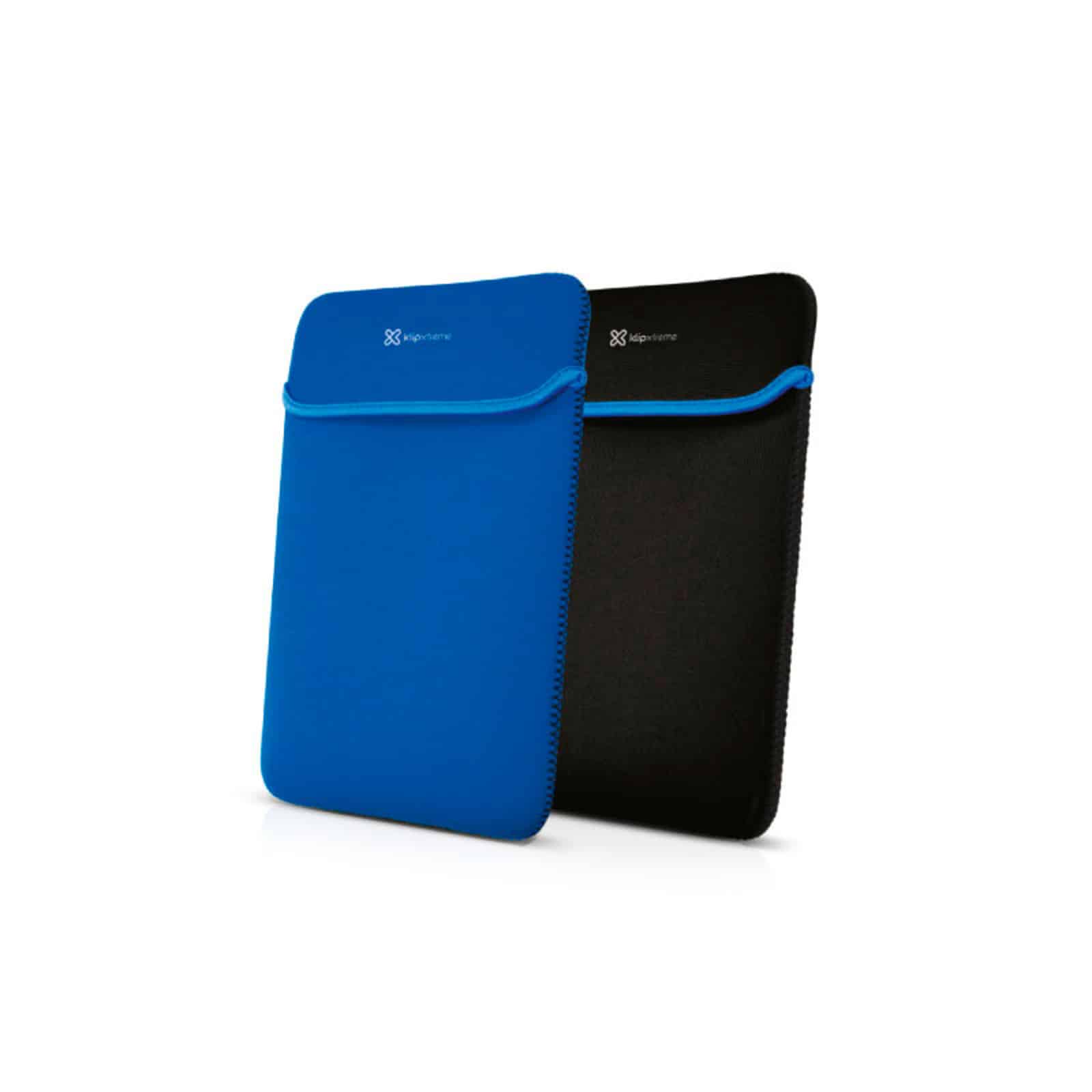 Funda para portátil 14 pulgadas Klip Xtreme KNS-214 reversible en neopreno, vista de sus caras azul y negra