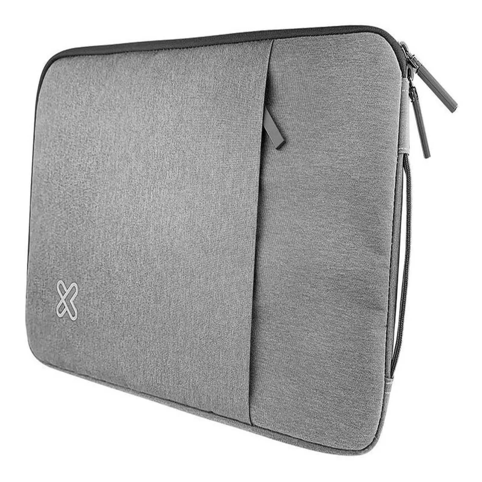 Funda para portátil Klip Xtreme KNS-420 gris de 15.6 pulgadas con bolsillo frontal con cremallera, logo X y manija lateral
