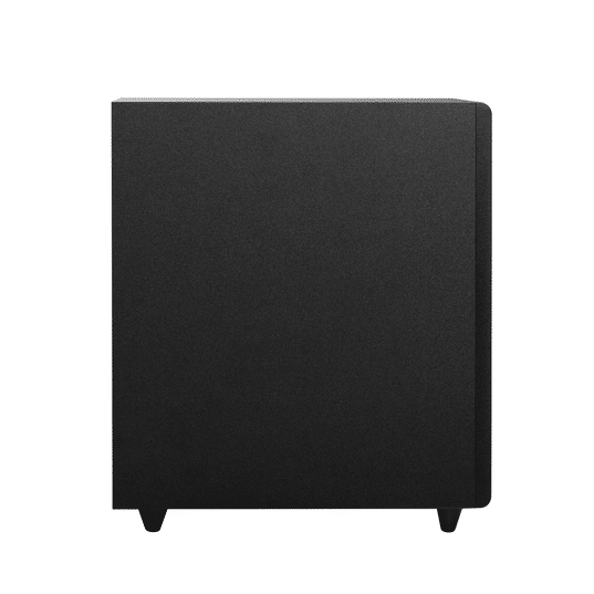 Vista lateral del subwoofer inalámbrico de la barra de sonido para televisor JBL Cinema SB170 en acabado negro