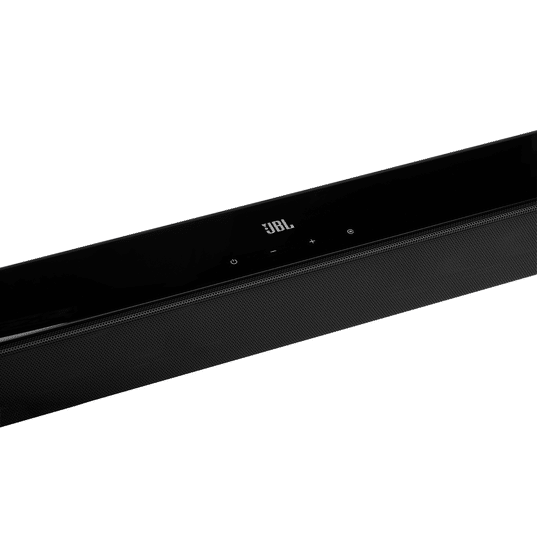 Controles táctiles superiores de la barra de sonido para televisor JBL Cinema SB170: encendido, volumen y fuente