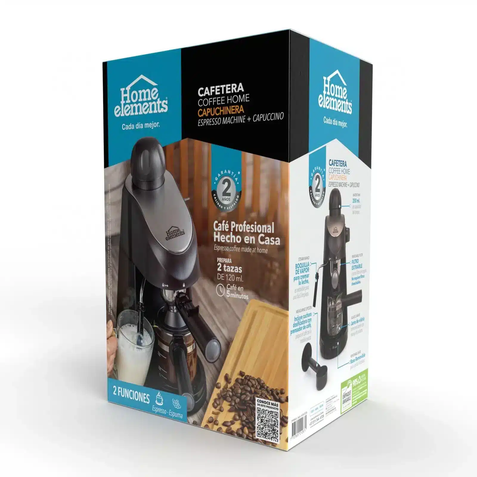Cafetera espresso Home Elements HECM-2033N para preparar espresso y cappuccino de 2 tazas en la cocina de casa