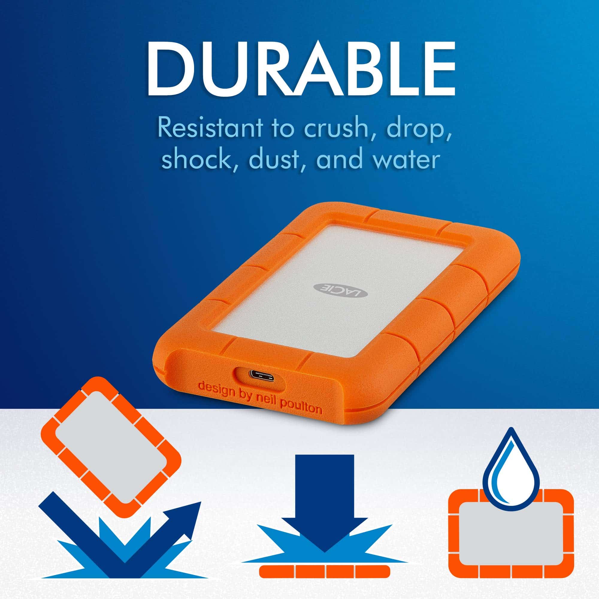 Disco Duro LaCie Rugged 2TB USB-C Resistente Naranja - Imagen 2