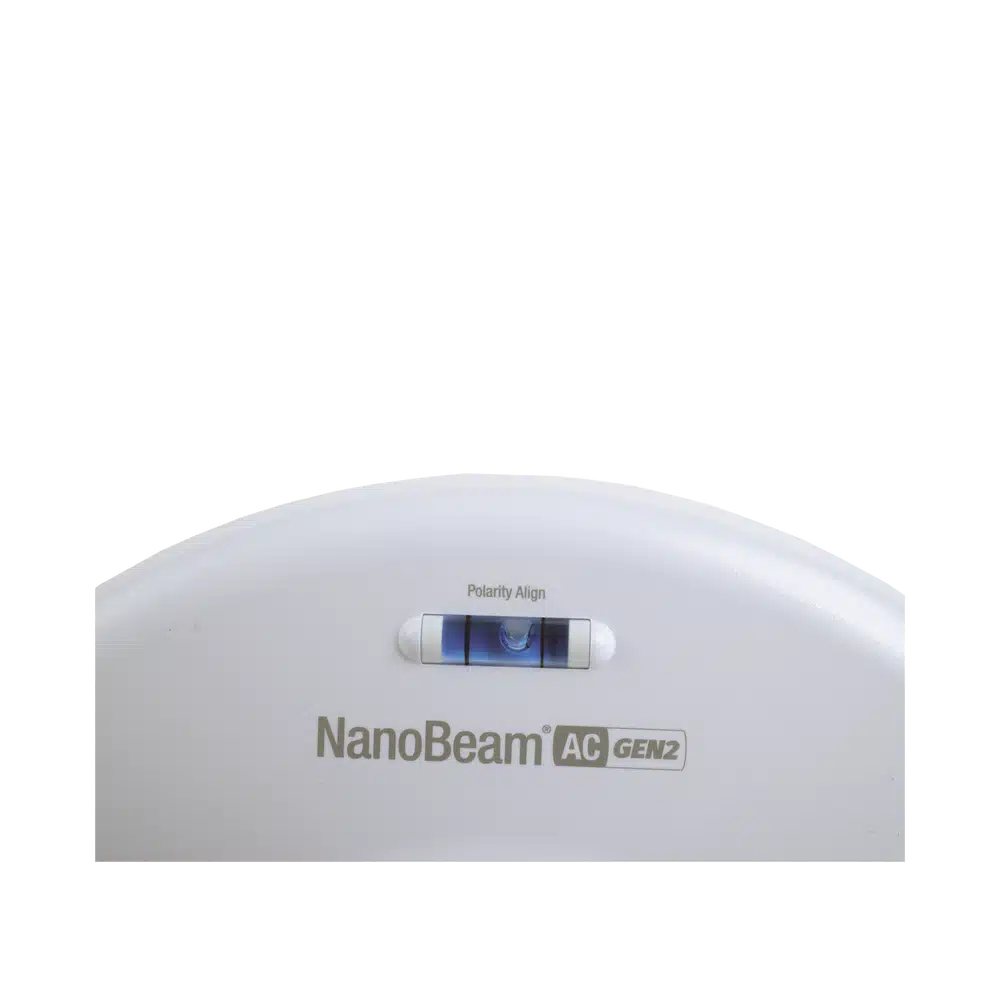 Access point Ubiquiti NanoBeam 5AC Gen2, nivel de burbuja Polarity Align para alinear la polaridad del enlace
