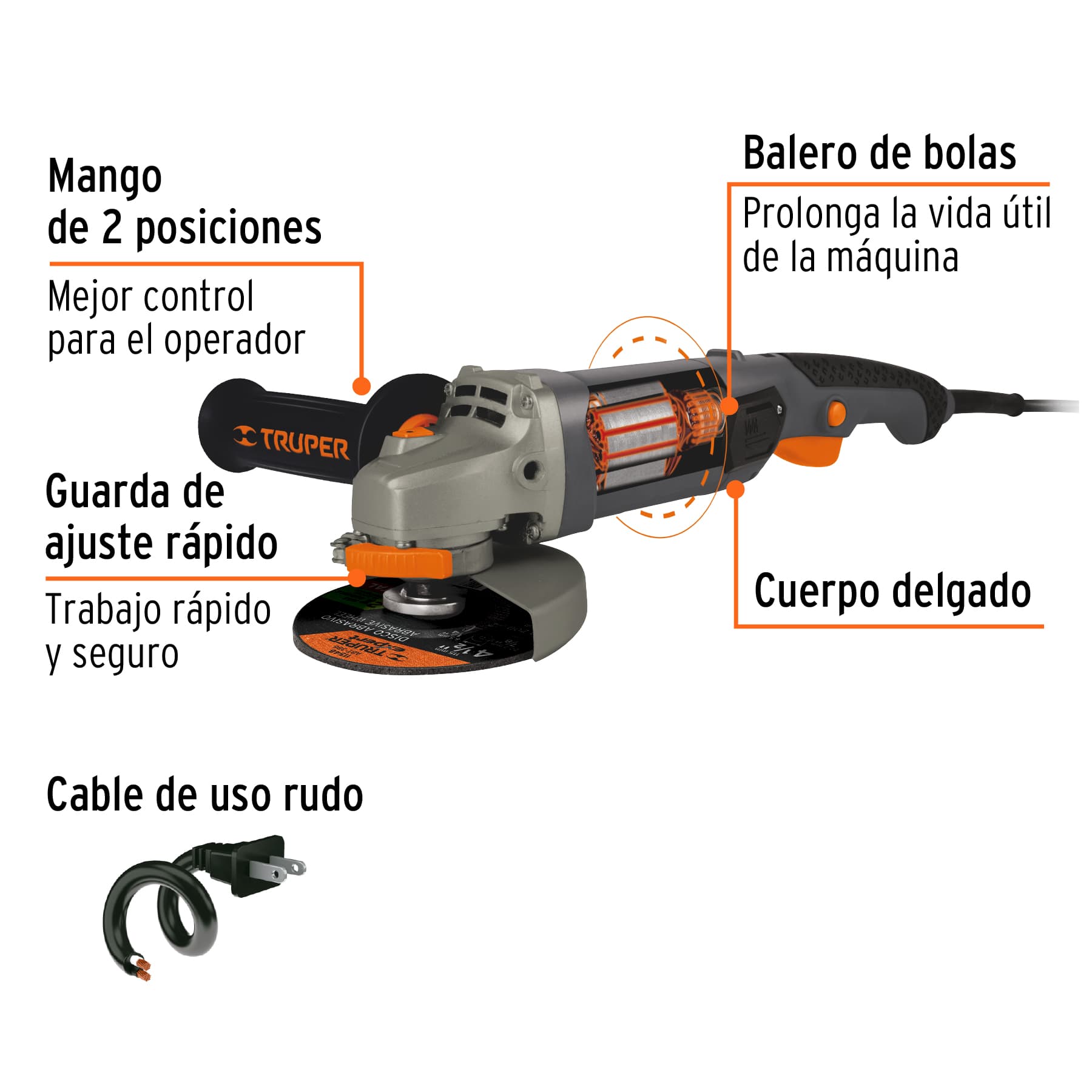 Pulidora Angular Industrial 4-1/2" 950W Truper - Imagen 2