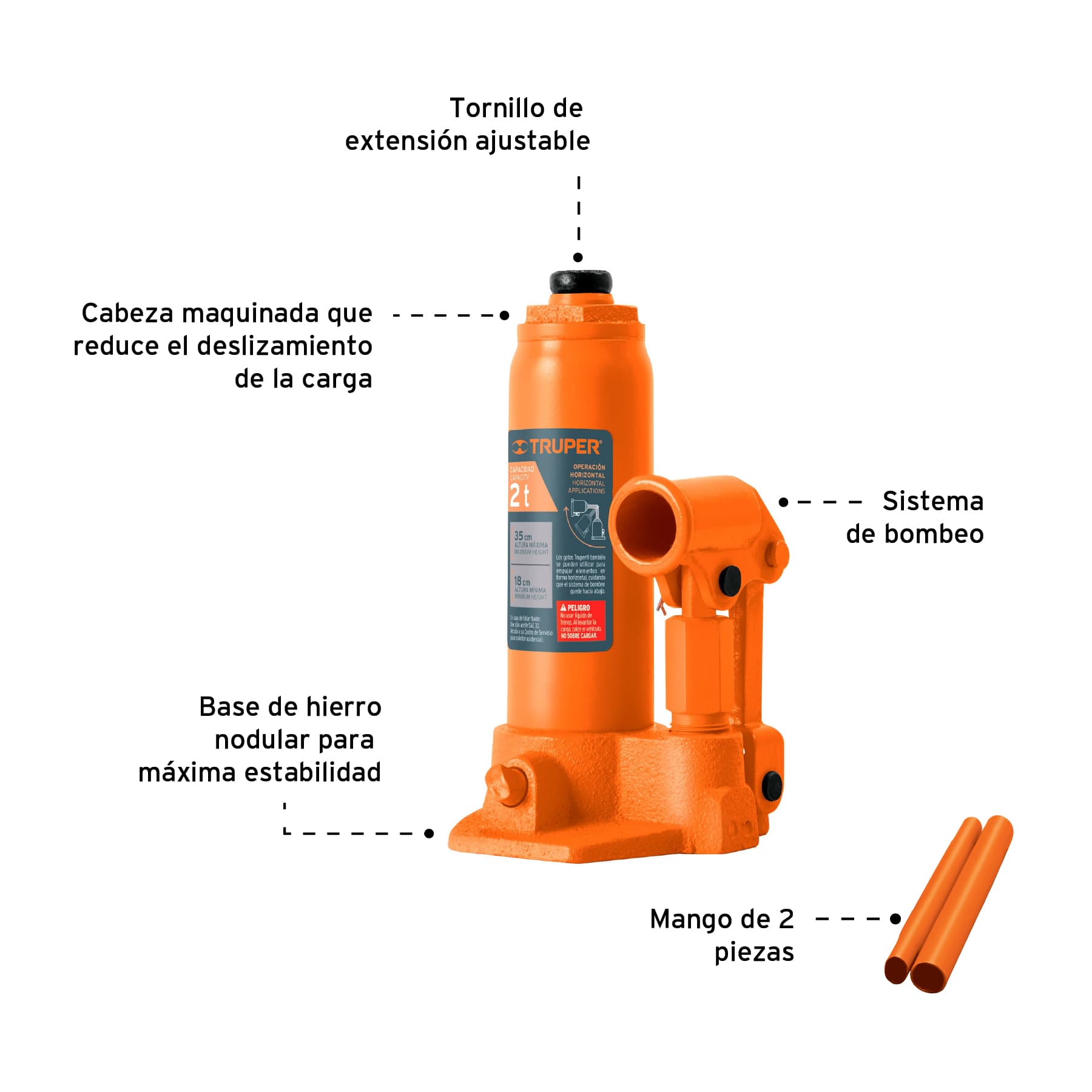 Gato Hidraulico Truper De 2 Ton Tipo Botella - Imagen 4
