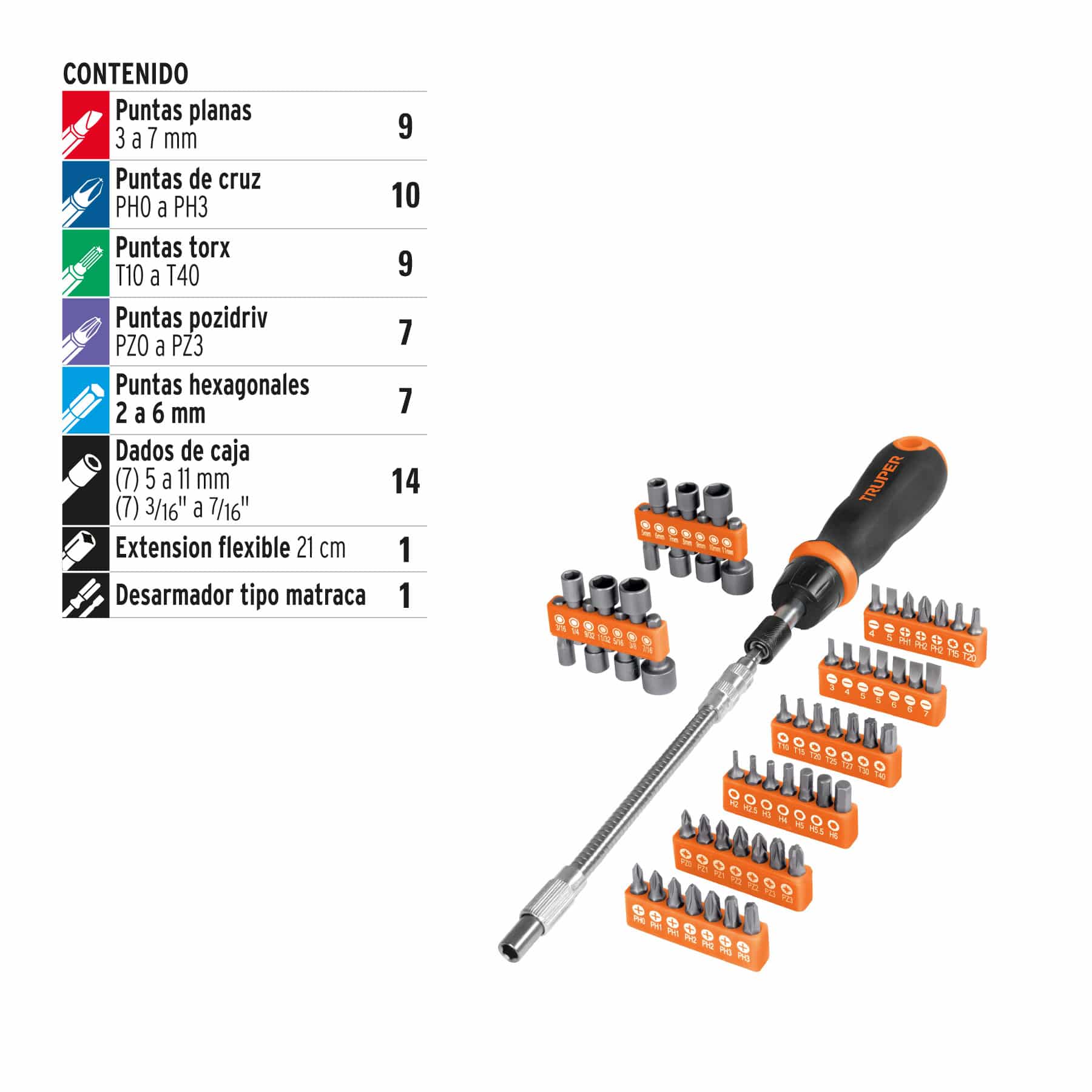 Desarmadores Truper 58 Piezas Tipo Matraca T18220 - Imagen 3