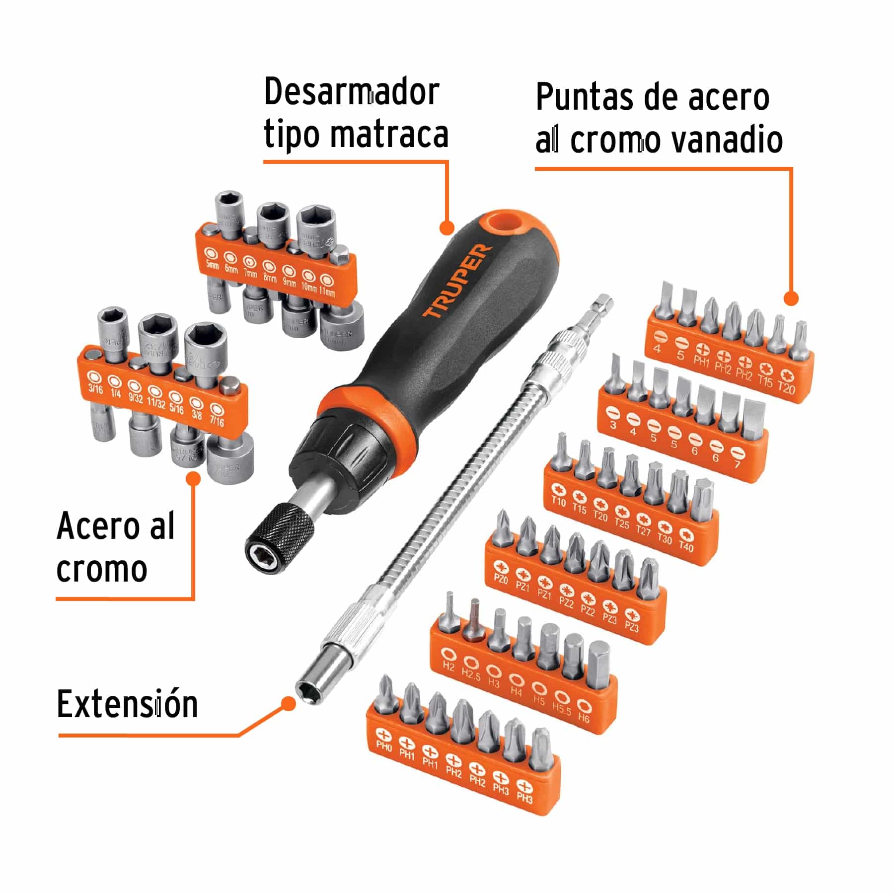 Desarmadores Truper 58 Piezas Tipo Matraca T18220 - Imagen 5