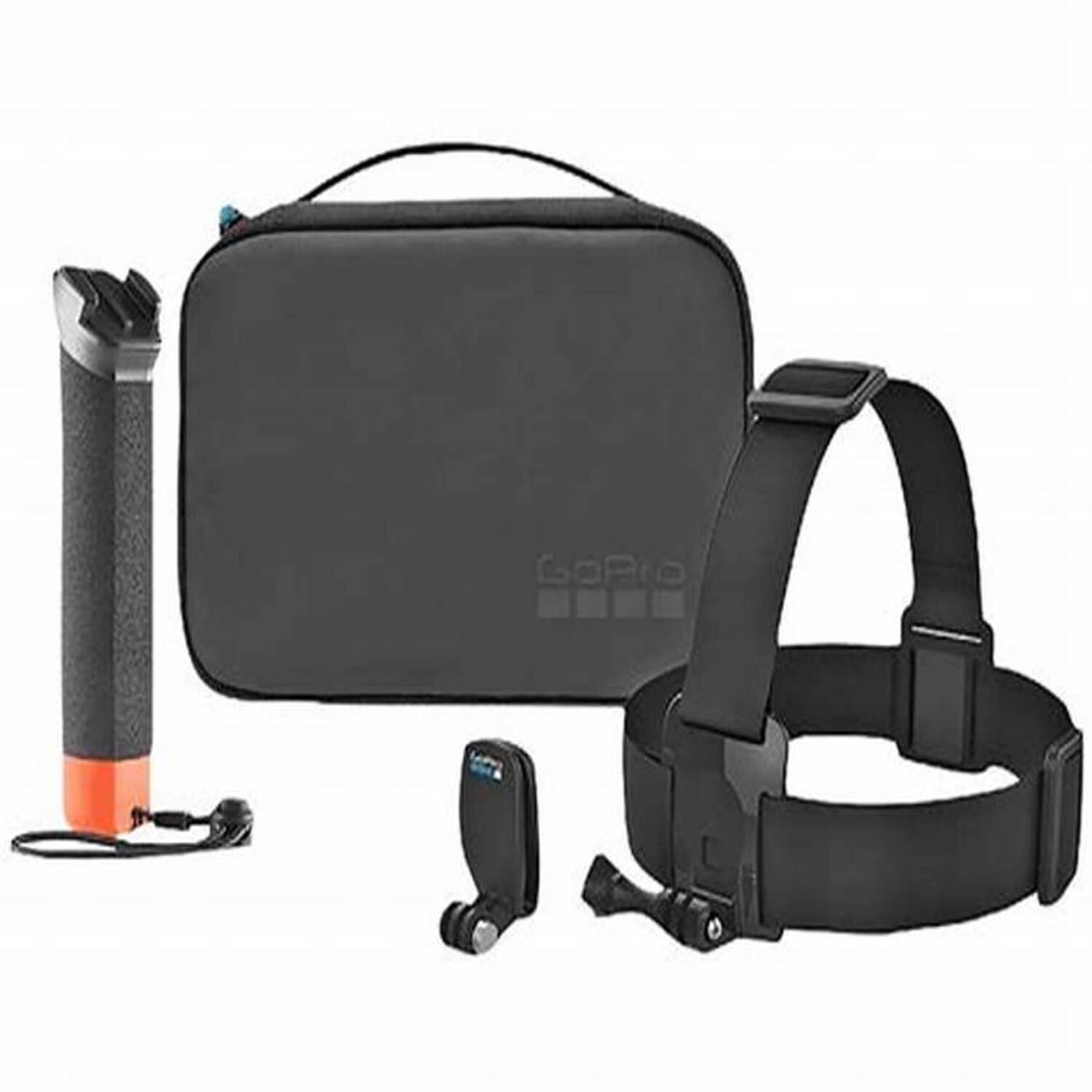 Kit de accesorios GoPro Aventura 3.0: estuche negro, empuñadura The Handler, correa de cabeza y clip para gorra