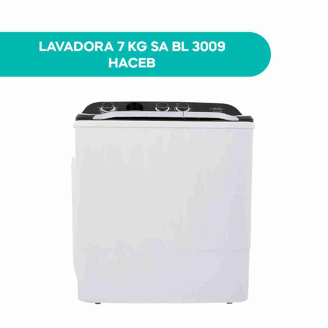 Lavadora semiautomática 7 kg Haceb BL3009 blanca con panel negro de tres perillas, doble tina y carga superior