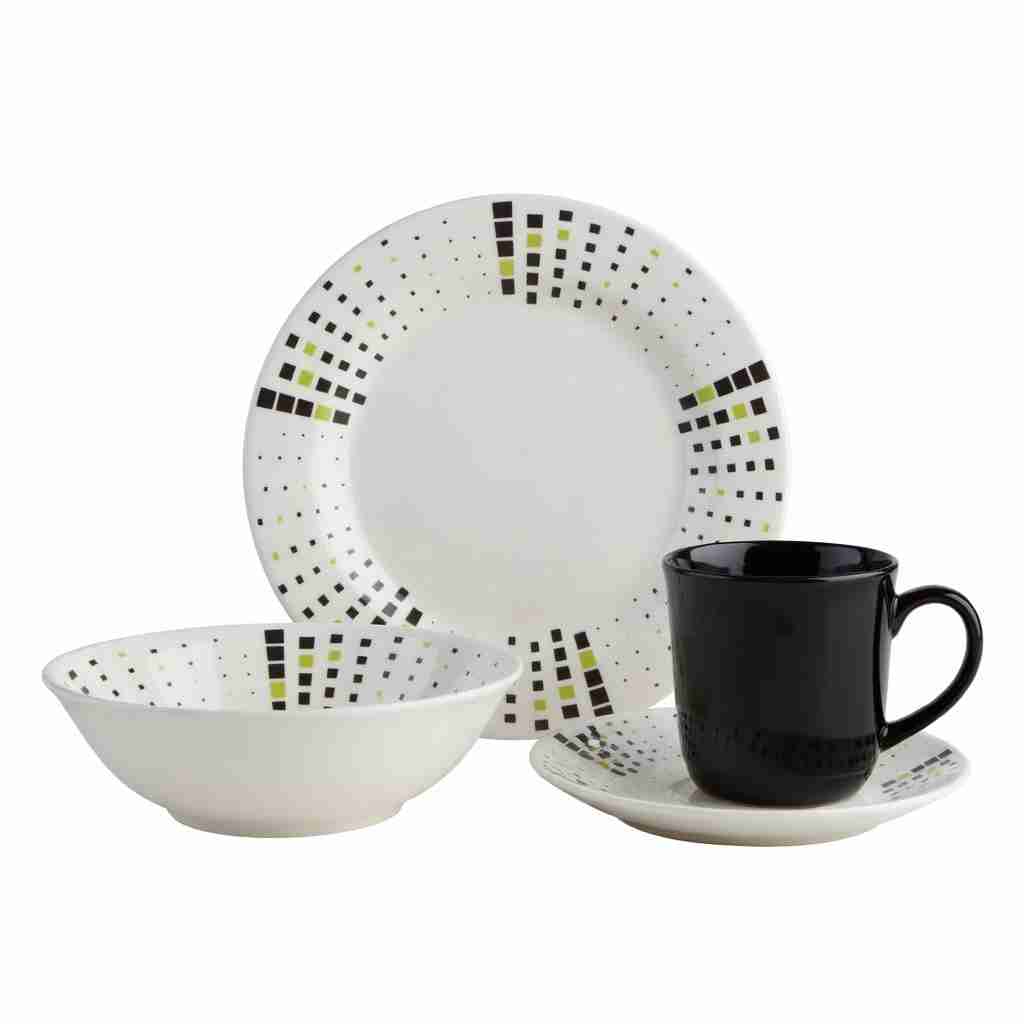 Vajilla redonda 4 puestos Corona 16 piezas porcelana blanca