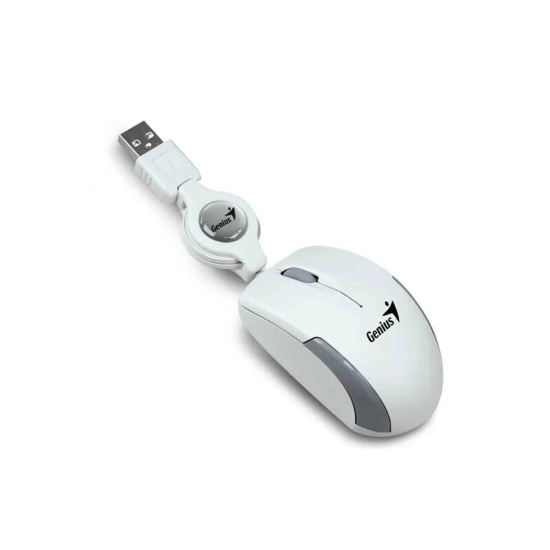 Mouse Alámbrico Retráctil Genius Mini USB Blanco