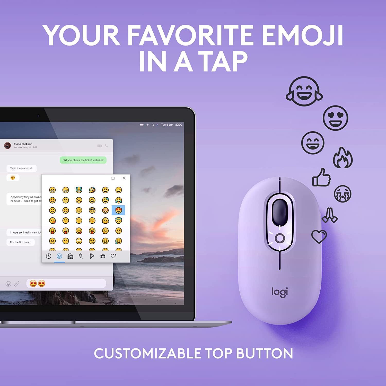 Mouse Bluetooth Logitech POP Cosmos Lavanda USB - Imagen 11