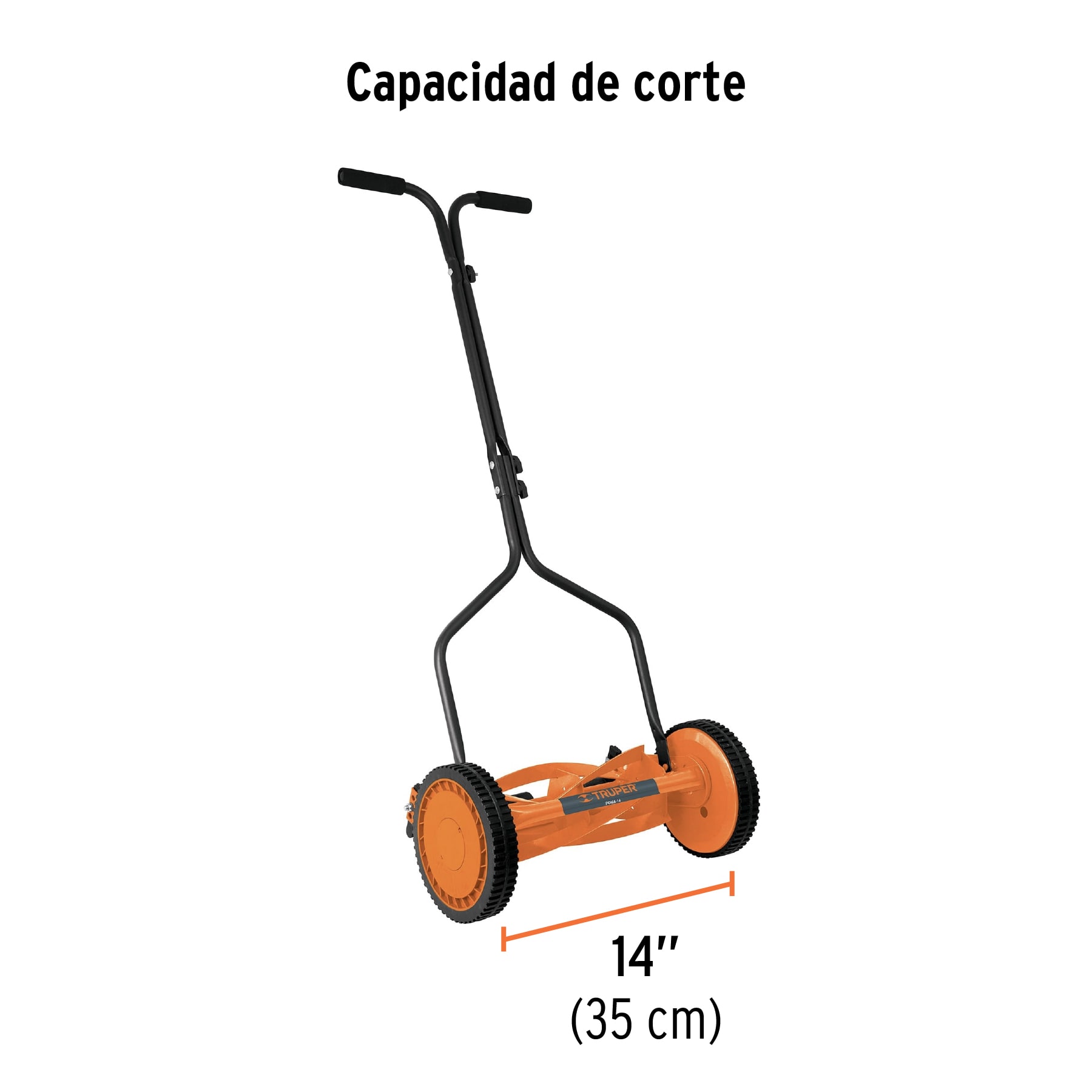 Podadora manual Truper POMA-14 con medida de capacidad de corte de 14 pulgadas, equivalente a 35 cm de ancho