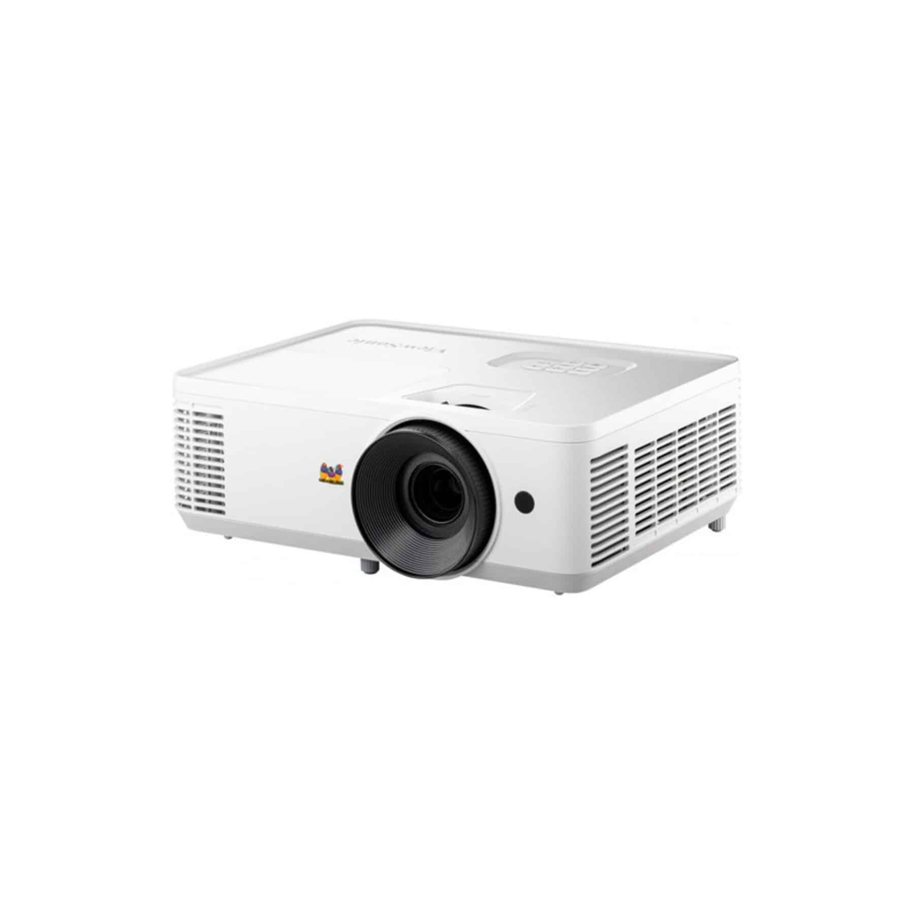 Proyector video beam ViewSonic PA700W blanco con lente negro, rejillas de ventilación laterales y logo de la marca al frente