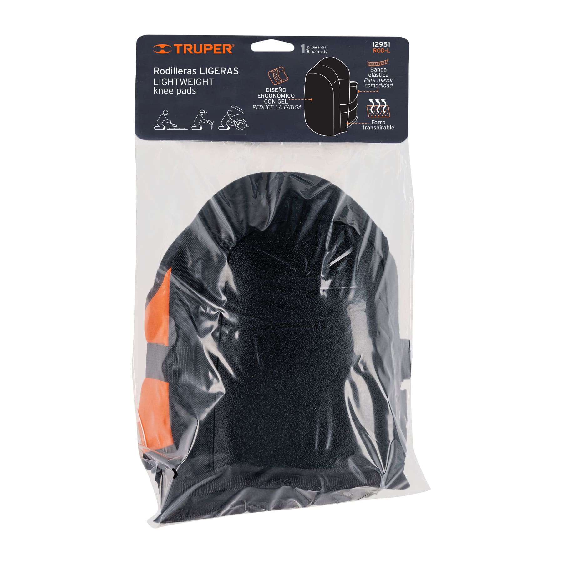 Empaque de las rodilleras de trabajo Truper ROD-L código 12951, rodilleras ligeras con gel y garantía de 1 año