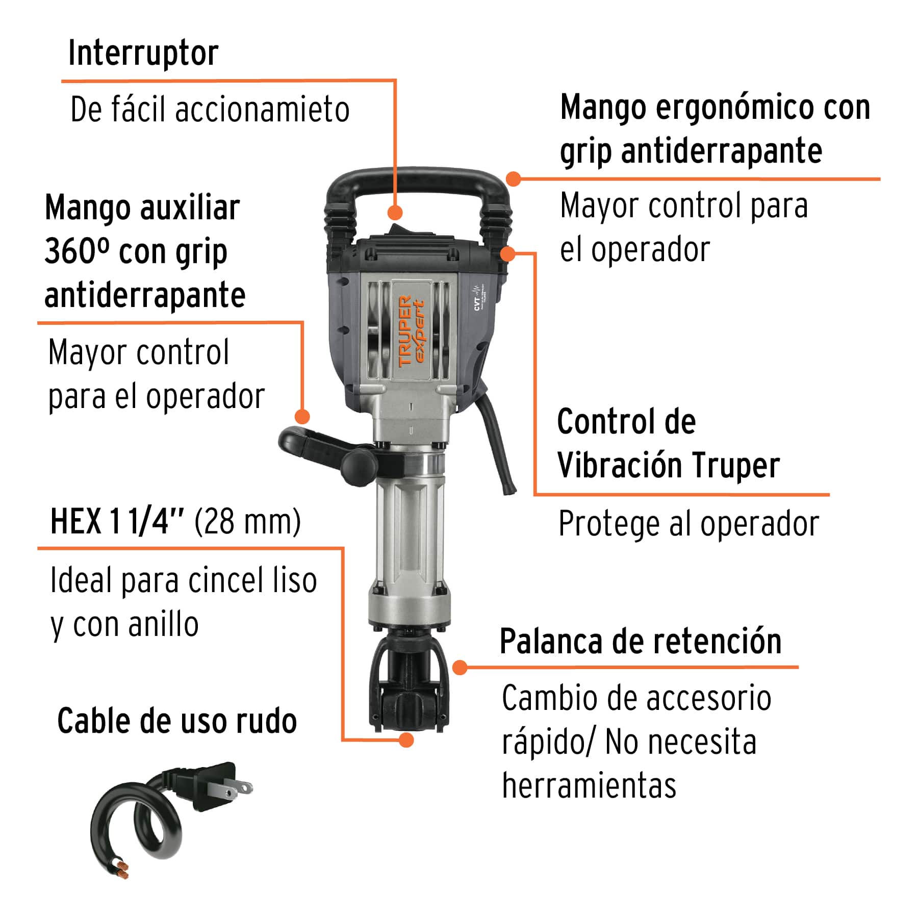 Demoledor 55 Joules 1600w Industrial Truper Made-20nx - Imagen 2