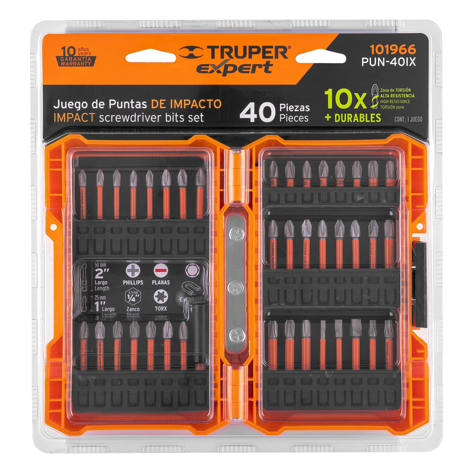 Juego de puntas de impacto Truper Expert PUN-40IX 101966 de 40 piezas en su empaque blíster con estuche naranja