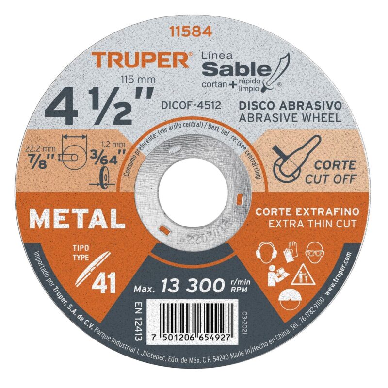 Disco de Corte Fino Metal 4 1/2 Truper 1.2mm T11584