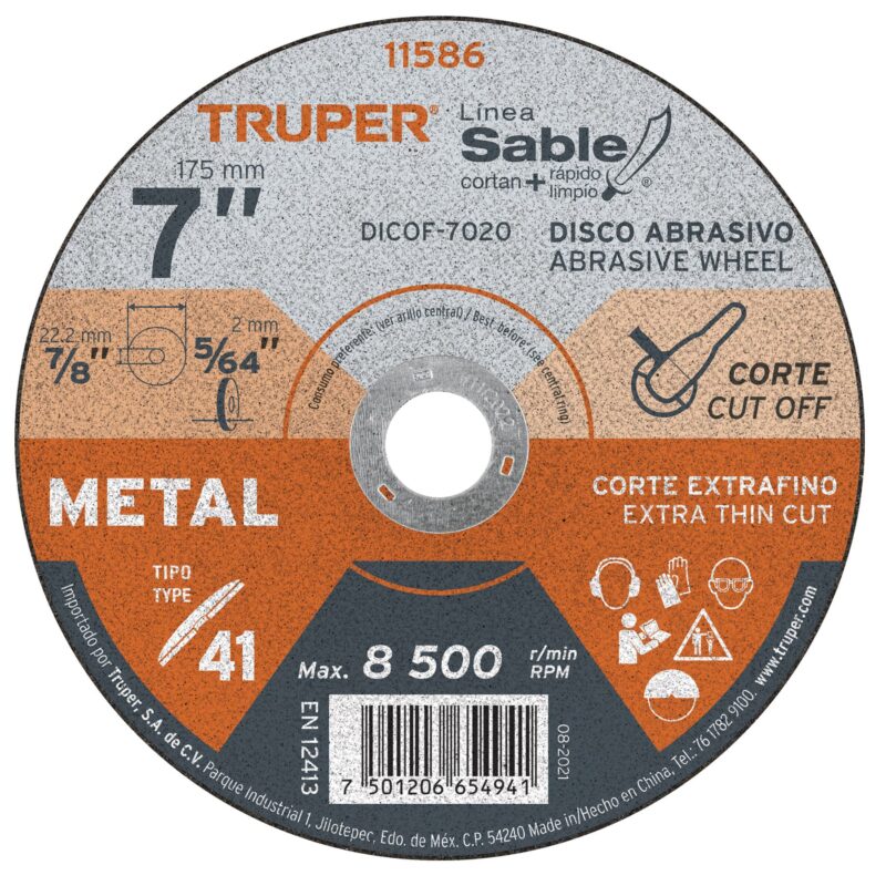 Disco de Corte Fino Metal 7" Truper 1.8mm T11586