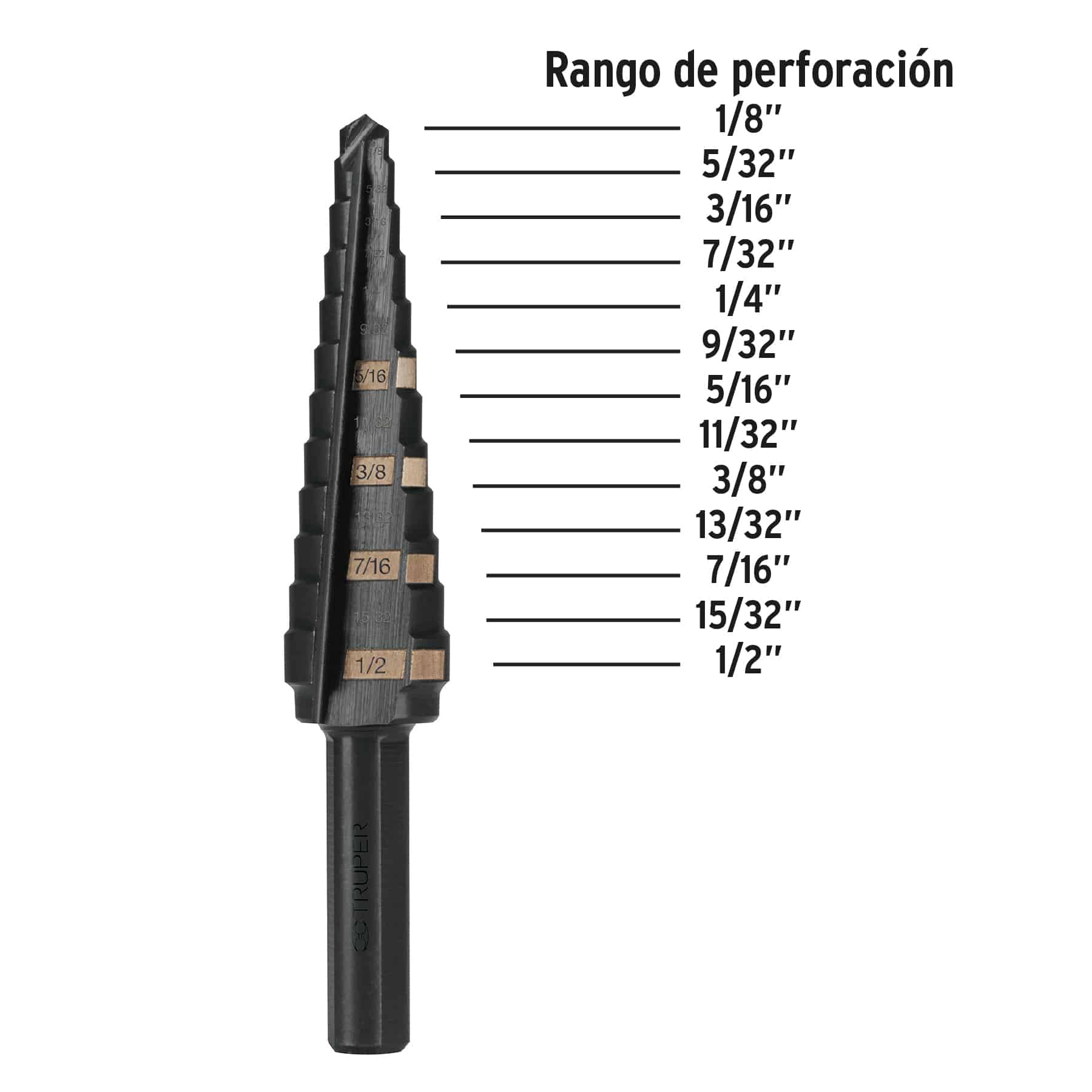 Broca Escalonada Truper 1/8 a 1/2 13 Escalones HSS - Imagen 2