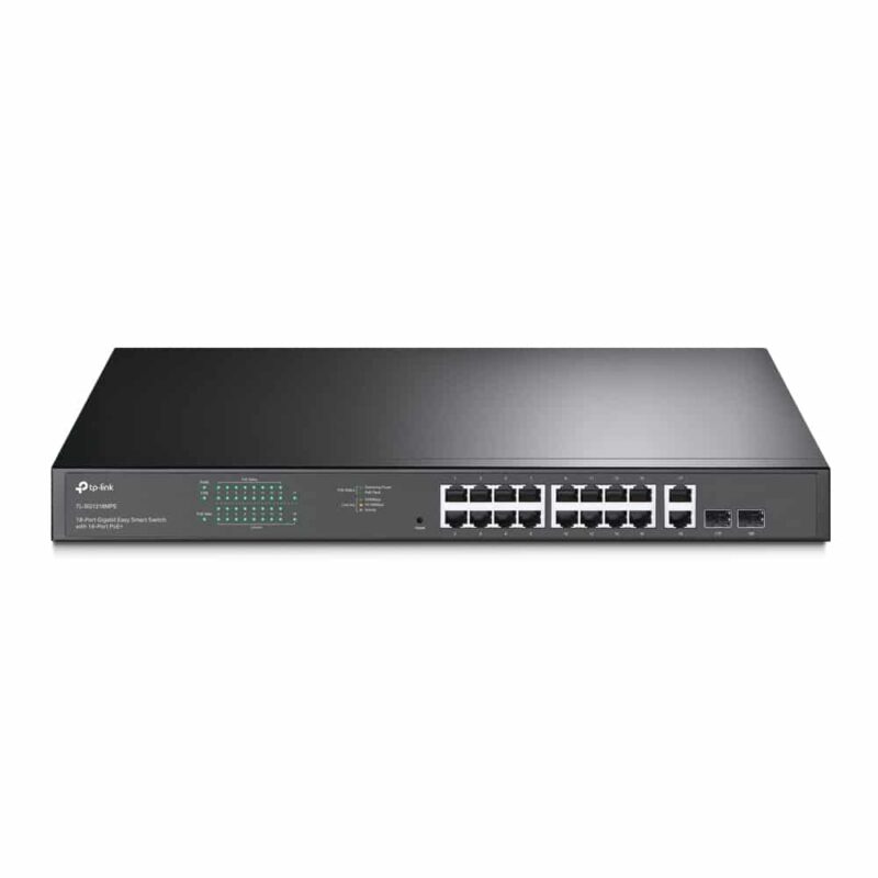 Switch 16 puertos PoE + RJ45 10/100/1000Mbps con 2 ranuras SFP | TL-SG1218MPE Tp link