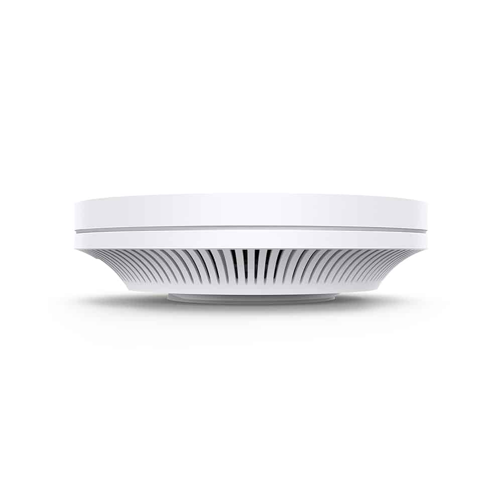 Access point TP Link EAP660 HD vista de perfil, carcasa blanca con rejillas de ventilación en la parte inferior