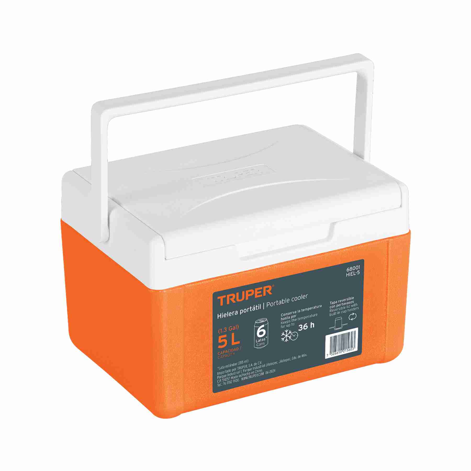 Hielera Truper 5 L portátil con tapa hermética y asa plegable