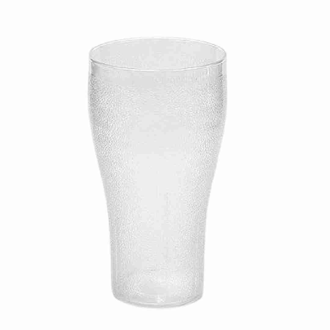 Vaso plástico 22 oz Persal de policarbonato arenado transparente, con textura granulada y silueta curva de base angosta