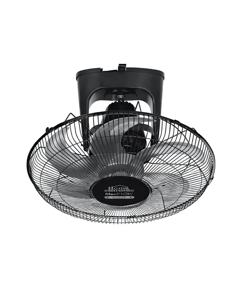 Ventilador de techo orbital Home Elements MaxiFlow de 18 pulgadas con 6 aspas grises y rejilla metálica negra