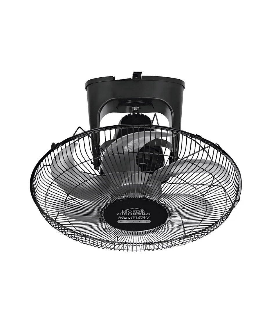 Ventilador de techo orbital Home Elements MaxiFlow de 18 pulgadas con 6 aspas grises y rejilla metálica negra
