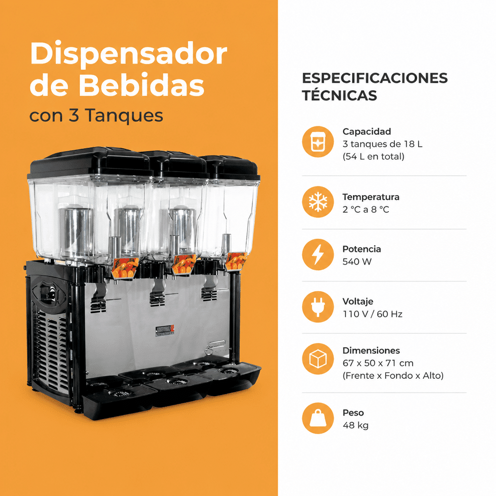 Dispensador de bebidas frías 3 tanques 36 L Joserrago M-3M policarbonato - Imagen 2