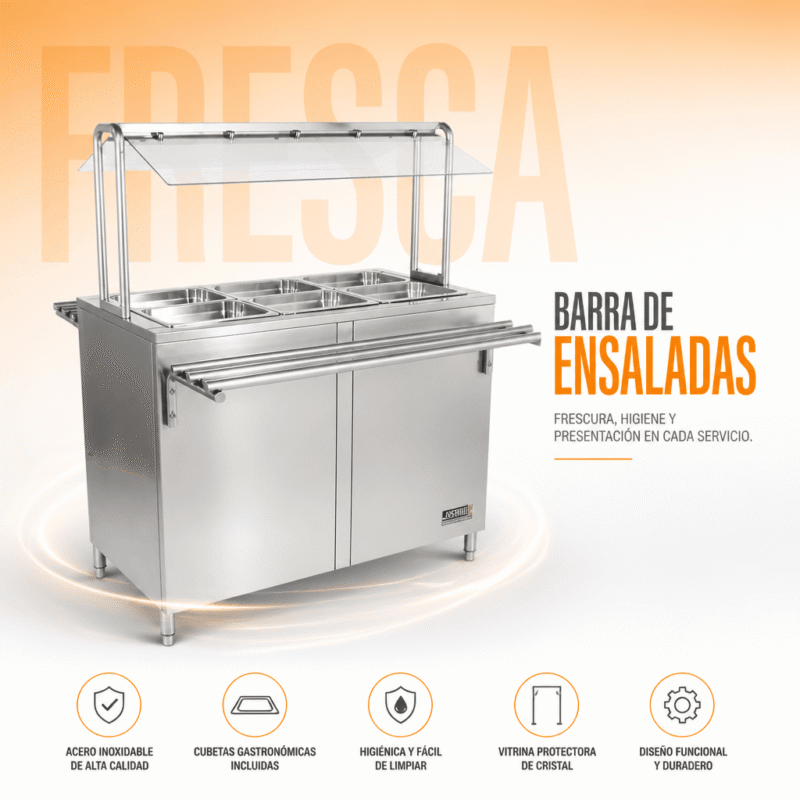 Barra de ensaladas Joserrago M-765 acero inoxidable con vidrio templado